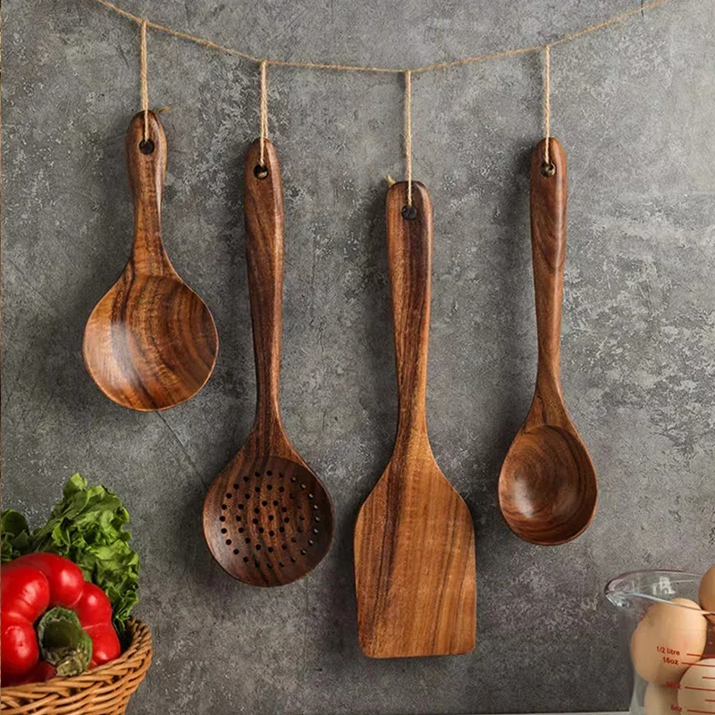 Teak Wooden Spatulas Kitchen Utensils Cooking Utensil Eco-Friendly Wood Spatula for Non Stick Cookware - Image 4