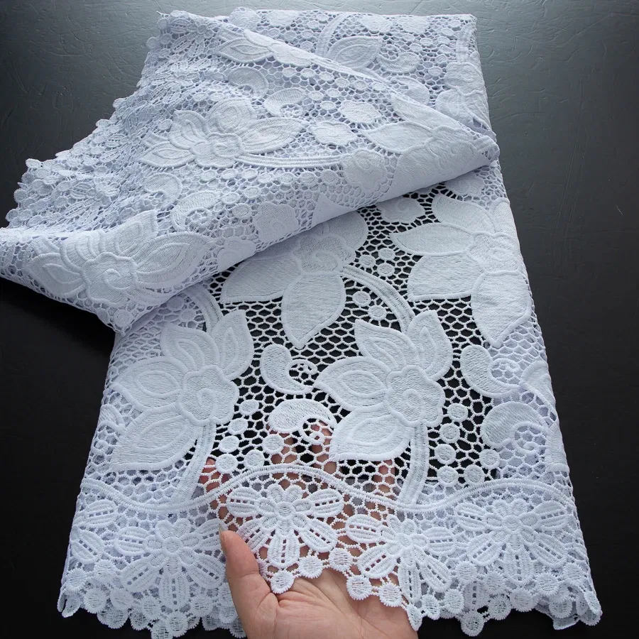 Color: BROWN, Width: 120cm, Length: 5 yards - 2025 Guipure Lace Fabric High Quality 5 Yards Knitted White Nigerian African Sequins Cord Lace Fabric Dress for Women A4070 - Image 3