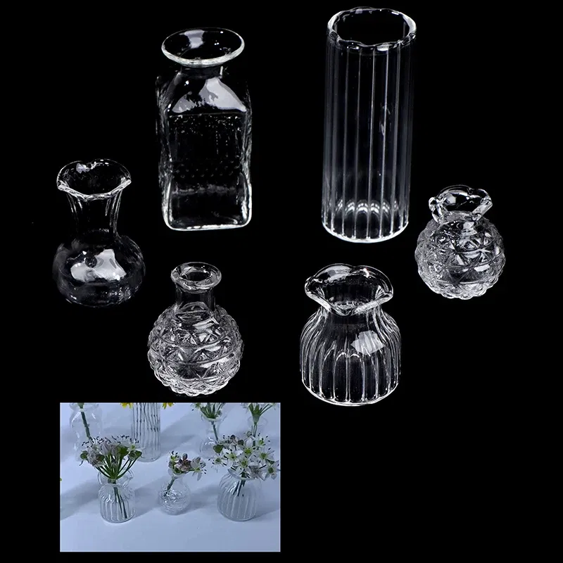 Color: plum - 1:12 Dollhouse Miniature Flowerpot Vase Glass Basin Play Scene Model DIY Glass Bottle Vase For Doll House Decor Toys - Image 4