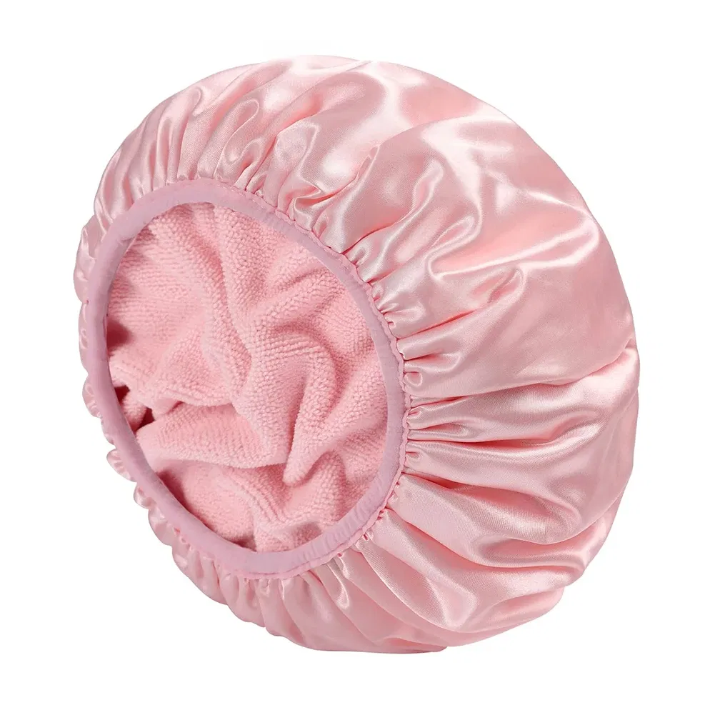 Color: Pink - Reusable 3-layer shower cap extra large waterproof shower cap for all types of long hair adjustable women's shower cap