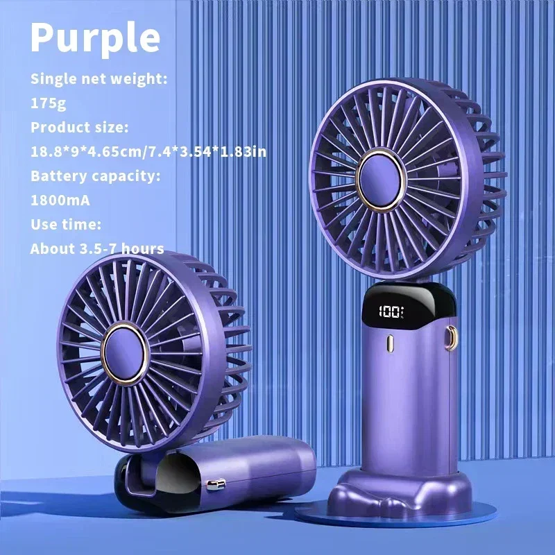 Color: Dark Green - Handheld Mini Fan 3000mAh Foldable Portable Neck Hanging Fans 5 Speed USB Rechargeable Fan with Phone Stand and Display Screen