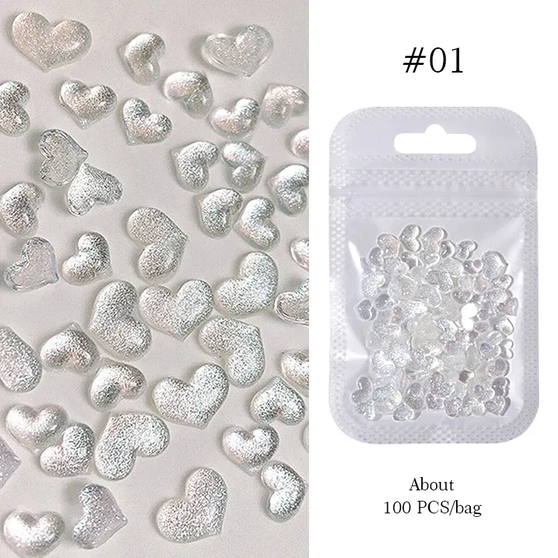 Color: Creamy White - 1Bag Mix Colorful Jelly Clear Ribbon Bowknot Nail Charms Pearl Pink Heart Flower Flat-back Gem Part Nail Art Manicure Decoration