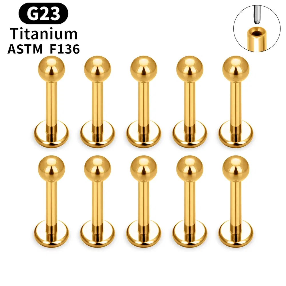 Metal color: Gold-color, Ships From: CHINA, Main Stone Color: Pink - 10PCS ASTM F136 G23 Titanium Piercing Labret Lip Ring Stud Earring CZ Ear Tragus Cartilage Helix Daith Pierc Jewelry 16/18/20g