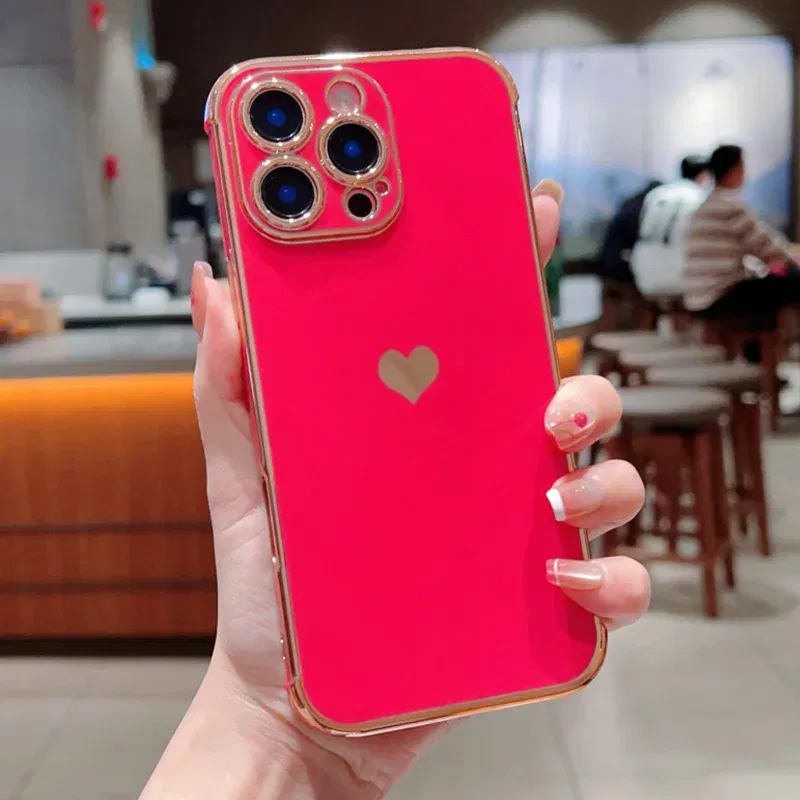 Color: green, Compatible-Phone Models: For iPhone 13 Mini, Ships From: CN - Electroplating Side Love Heart Phone Case For IPhone 17 16 15 14 13 12 11 Pro Max XR 8 Plus SE2/SE3 Shockproof Back Cover