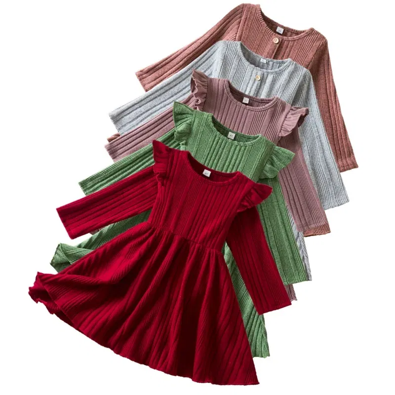 Color: GRAY, Kid Size: 8 - Autumn and Winter Girls Knitted Sweater Dress Solid Color Soft Long Sleeve Dress Children Christmas Costume Birthday Casual Wear 2