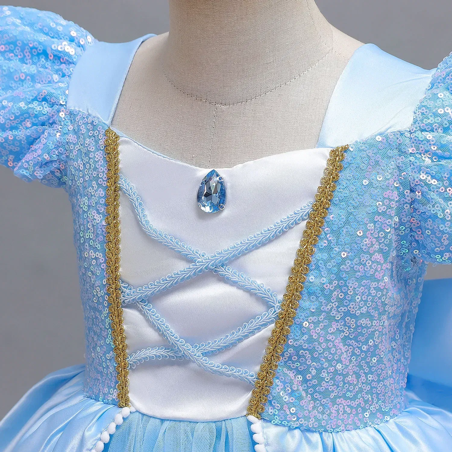 Kid Size: 9, Color: Orange - Disney Deluxe Elegant Cinderella Princess Ball Gown Fancy Birthday Cinderella Party Dress Vestidos Costume Play Carnival Apparel - Image 7