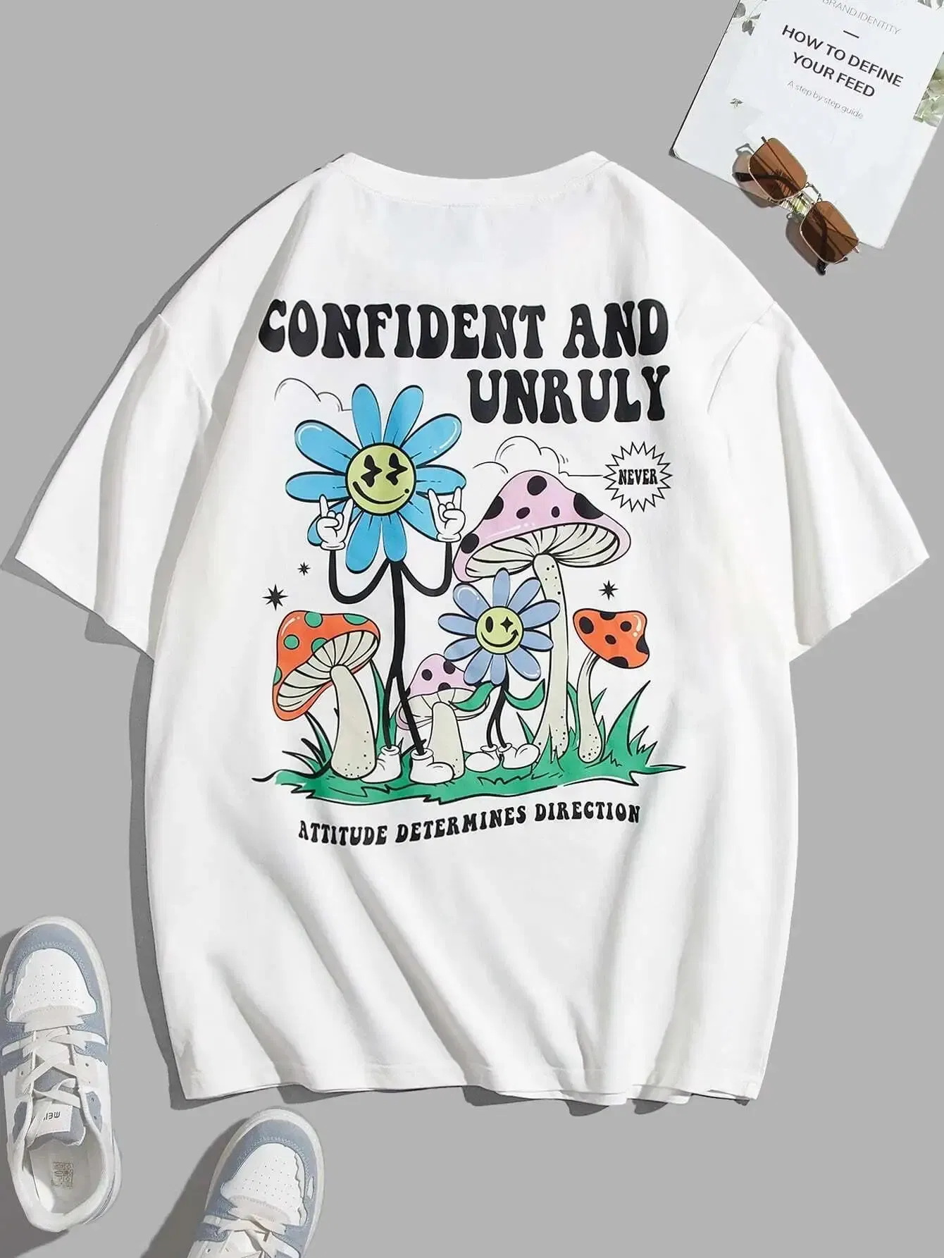 Color: Beige, Size: XXXL - Confident And Unruly Attitude Determines Direction Men T Shirt Cotton Shirt Street Loose T-Shirts Summer Breathable Short Sleeve