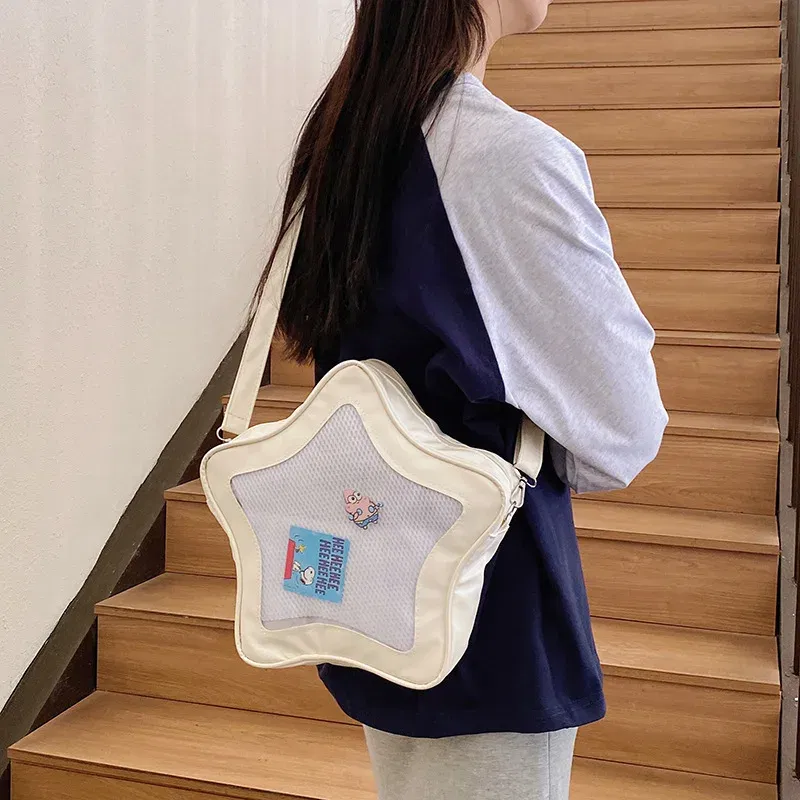 Color: WHITE - Japanese Style Minimalist Cute Aesthetic Shoulder Bag for Students Kawaii Crossbody Purse Street Fashion