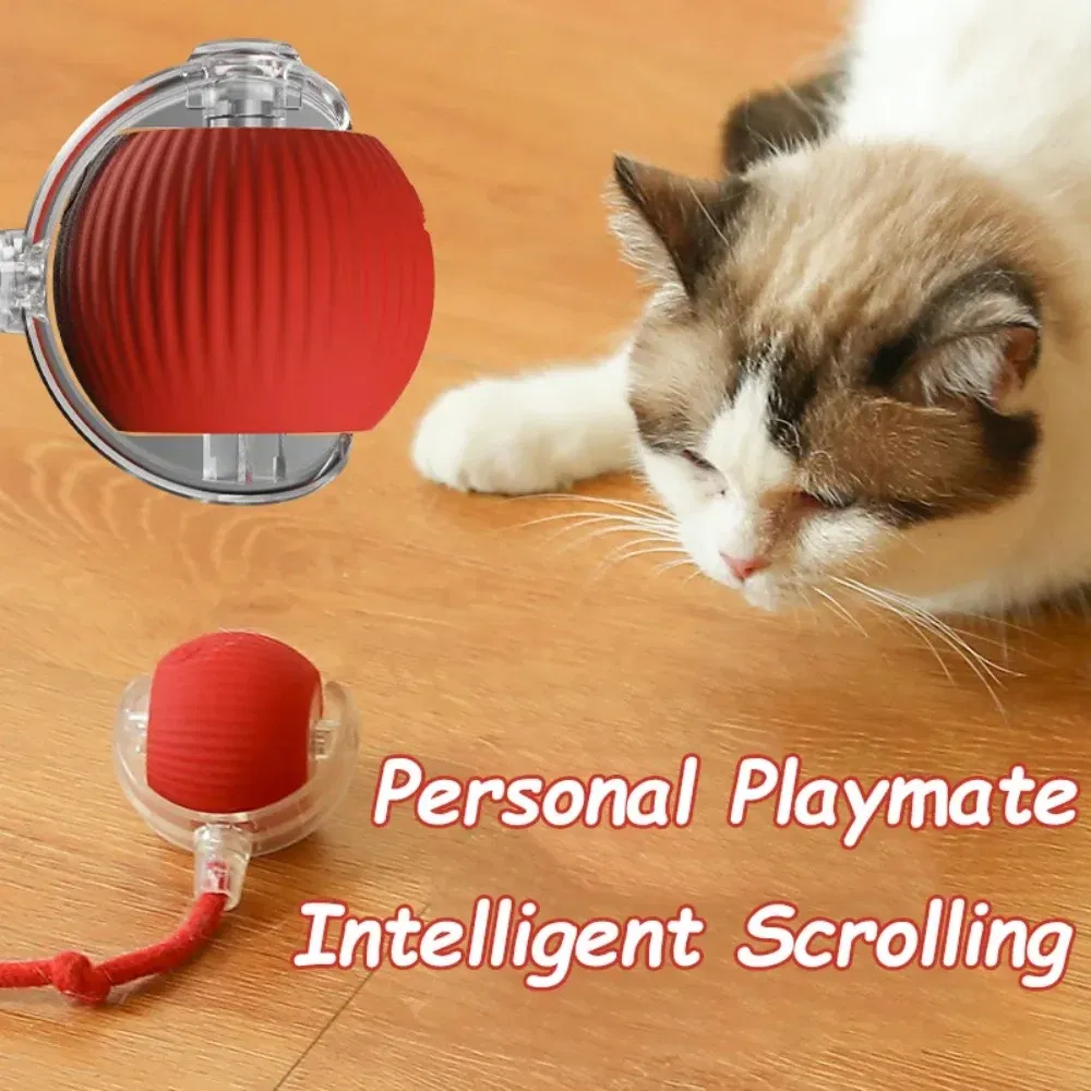 Color: RED COLOR - New Cat Interactive Ball Toy Automatic Rolling Ball Faux Tail Rechargeable Smart Pet Electric Toy Dog Cat Training Imitate Mouse - Image 3