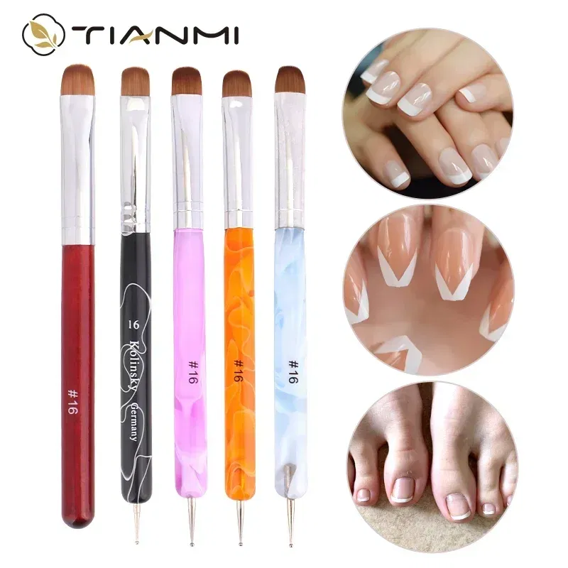 Color: Light Grey - TIANMI Kolinsky French Nail Art Brush Dual End Nail Art Dotting Pen Acrylic Drawing Rhinestone UV Gel Painting Manicure Tool