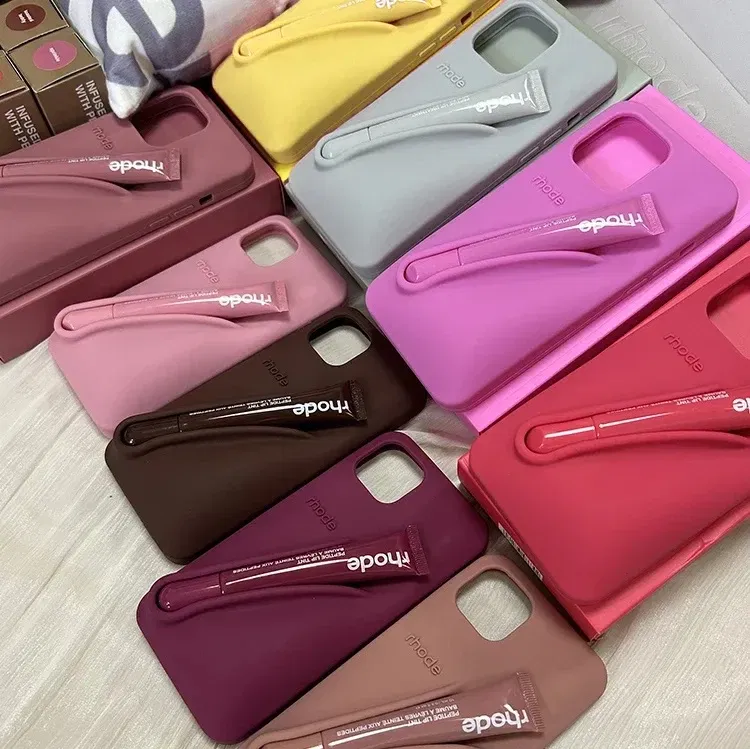 Color: Beige, Bundle: Bundle1, Material: POLYESTER - Phone Case For iPhone 12 13 14 15 16 Pro Max Plus 17 Air Portable Lip Gloss Holder Lipstick Silicone Soft Bumper Cover Lip Glaze - Image 3