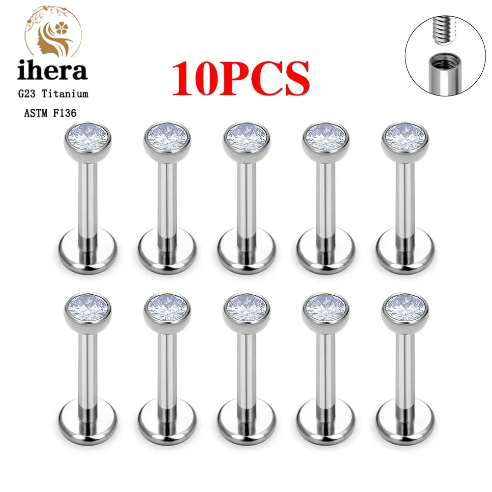 Metal color: ROSE GOLD COLOR, Ships From: CHINA, Main Stone Color: black - 10PCS G23 Titanium Labret Piercing Lip Ring 16G F136 Internal Thread Nose Stud Earring Tragus Helix Cartilage Piercing Jewelry