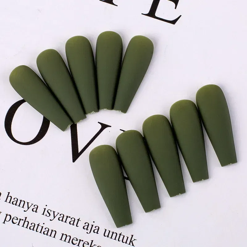 Color: Orange - 20pcs Solid Color Matte Super Long Coffin Fake Nails Tips for Extension Manicure Art Wholesales Press on Ballet Fake False Nails