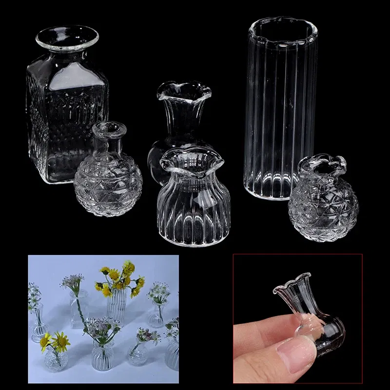 Color: plum - 1:12 Dollhouse Miniature Flowerpot Vase Glass Basin Play Scene Model DIY Glass Bottle Vase For Doll House Decor Toys - Image 3