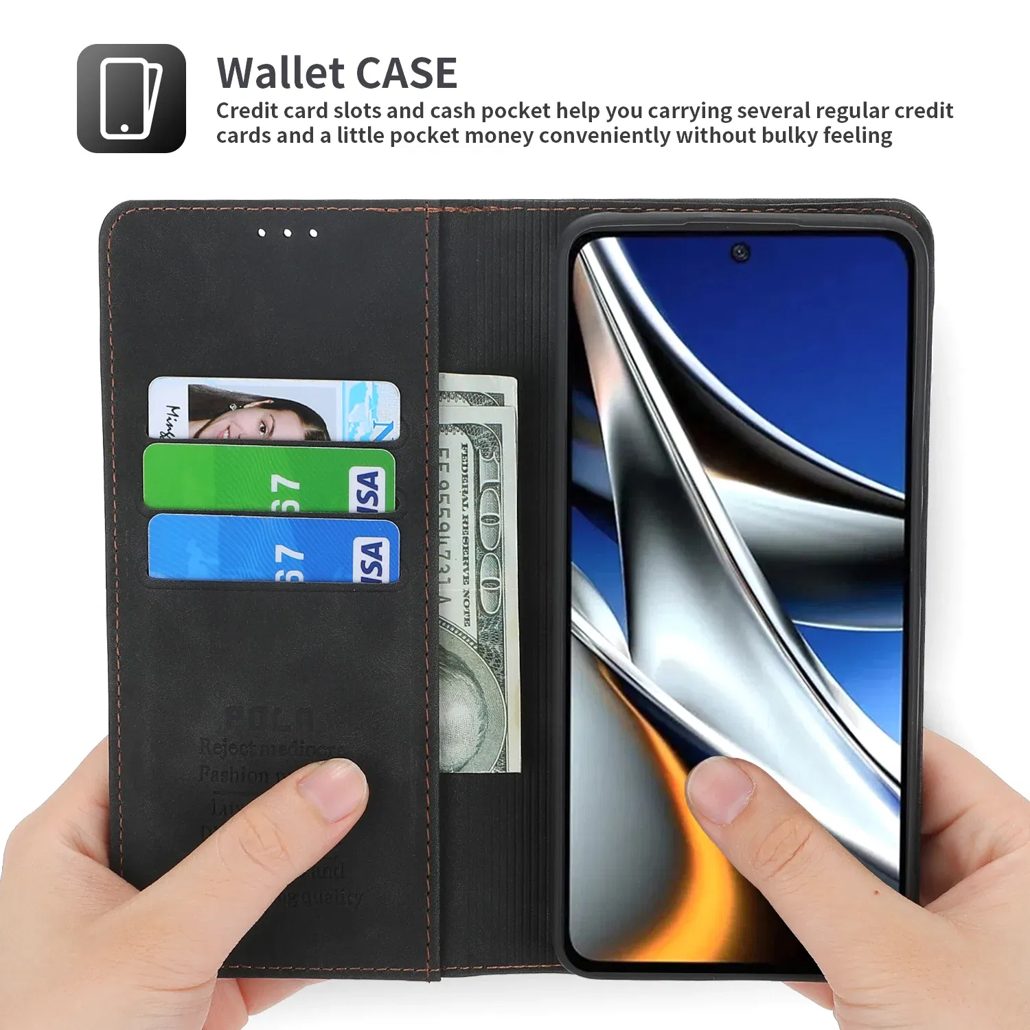 Color: Dark Brown, Material: Neoprene - Flip Leather Case For Xiaomi Mi 13 12T 11T 10T 11 12 Lite Pro 5G Poco F5 X5 Pro M6 M5S M4 F4 F3 X3 X4 GT Magnet Wallet Cover - Image 3