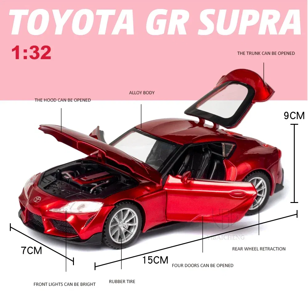 Color: black - 1:32 Toyota GR SUPRA Diecast Alloy Car Model High Simulation Metal Toy With Sound Light Pull Back For Kid Children Collection - Image 5