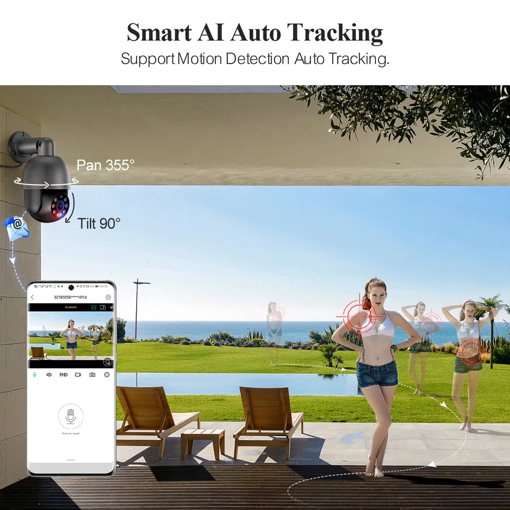 Sensor Size: 1/2.5'', Focus: 3.6mm, Ships From: CHINA - Techage 5MP 8MP PoE PTZ IP Camera Outdoor Waterproof 2 Way Audio Camera AI Human Detection Security Camera Xmeye for NVR System