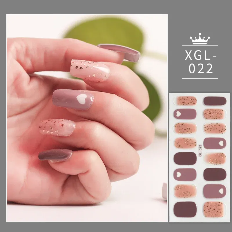 Color: wine red - Dropshipping Full Cover Nail Stickers Nail Polish Nail Decoration Designer 3D Glitter Creative Nail Art Stickers for Girls