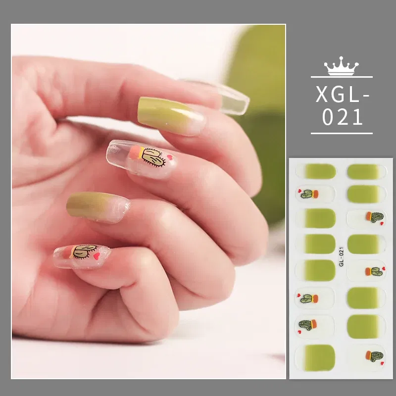 Color: wine red - 16 Tips/ Sheet Full Cover Nail Stickers Glitter Nail Decoration  Creative Decals Self Adhesive Nail Art Stickers for Manicure